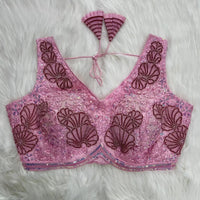 Pink Embroidery Work Silk Blouse