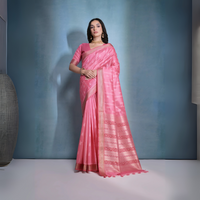 Soft Pink Zari & Ikkat Weaving Soft Raw Silk Saree