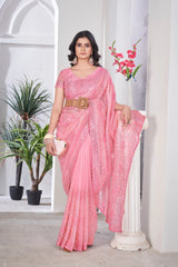 Pink Thread Embroidered Saree Party Wear | Tissue Net | KS389 | Kalyanja