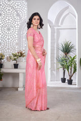 Pink Thread Embroidered Saree Wedding | Tissue Net | KS389 | Kalyanja