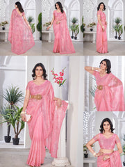 Pink Thread Embroidered Saree Collage | Tissue Net | KS389 | Kalyanja