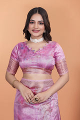 Pink Zari Weaving Saree Blouse Floral Print Close-Up | Kalyanja KS369