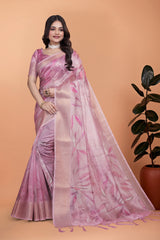 Pink Zari Weaving Saree Front Drape View Kalyanja KS383