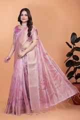 Pink Zari Weaving Saree Full Length Pallu Spread Kalyanja KS383