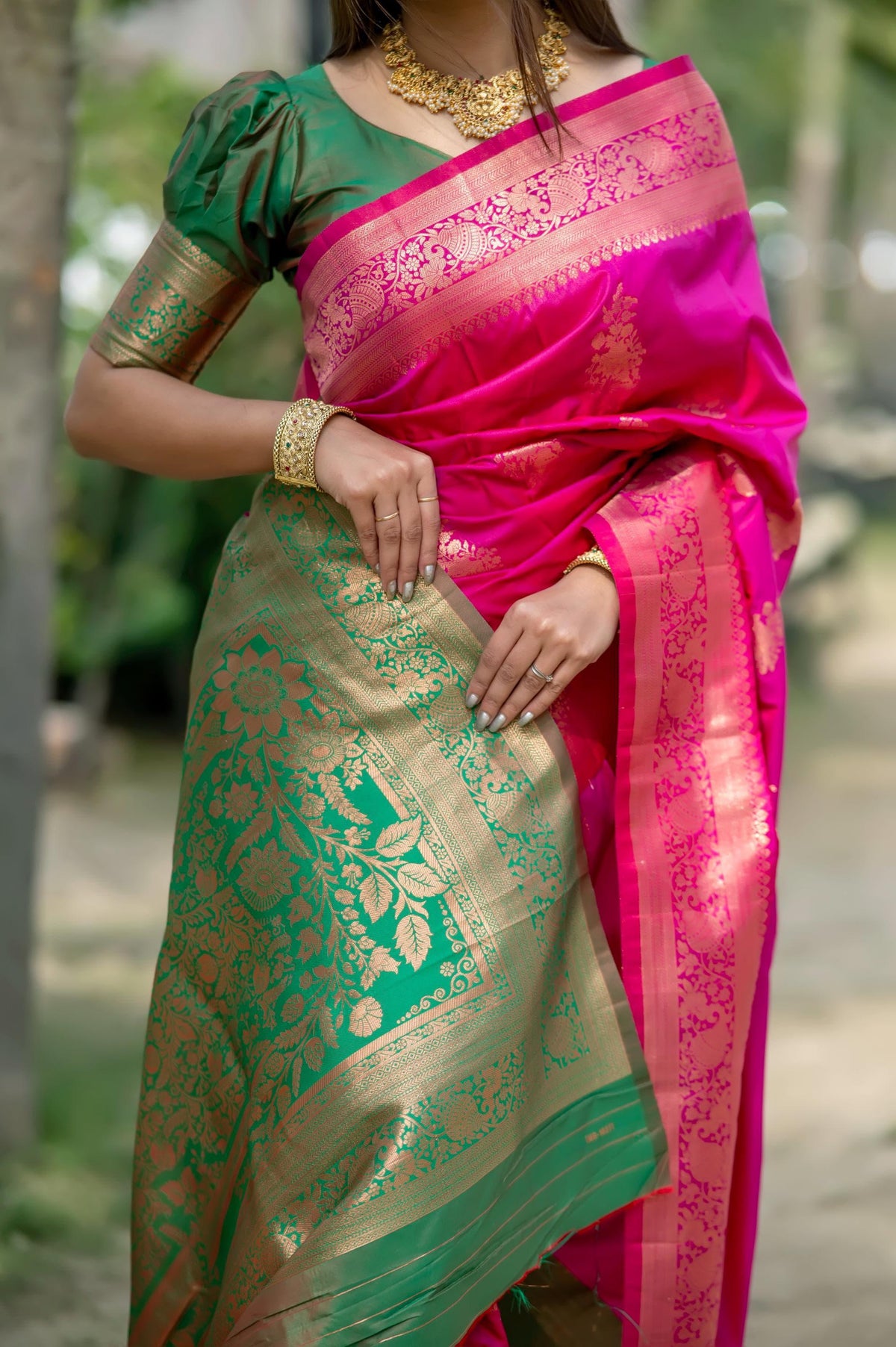 Pink Zari Work Soft Banarasi Silk Saree - kalyanja