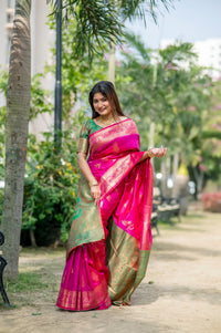 Pink Zari Work Soft Banarasi Silk Saree