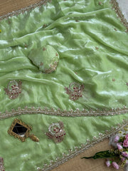 Pista Green Beads Cutdana Work Saree Fendy Satin KS412 – view 2