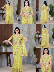Pista Green Multi Thread Embroidered Saree collage – KS375 Kalyanja