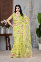 Pista Green Embroidered Saree model shot – KS375