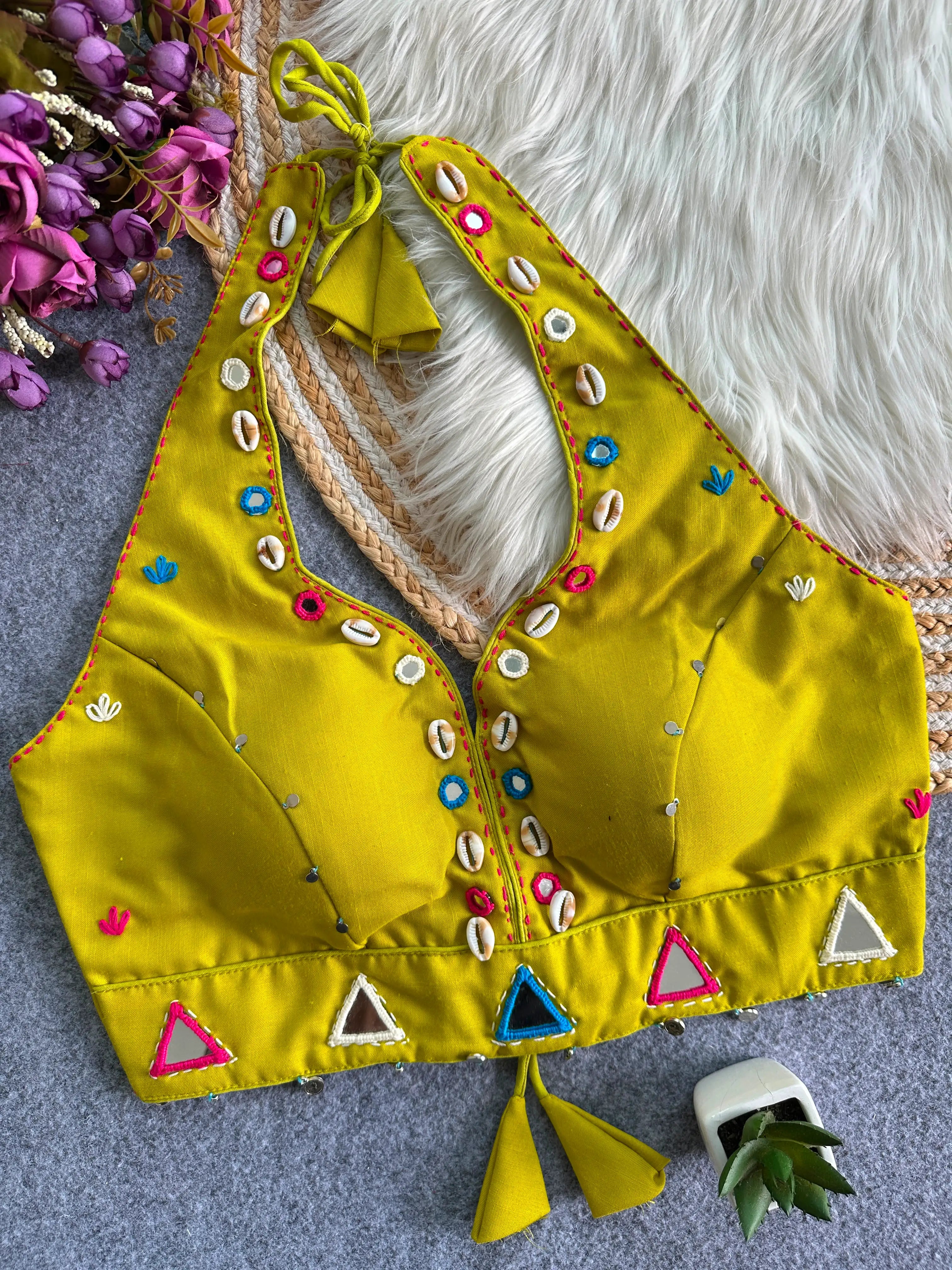 Pista Green Handwork Mirror Work Blouse second view – KB43 Kalyanja
