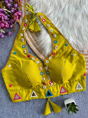 Pista Green Handwork Mirror Work Blouse second view – KB43 Kalyanja