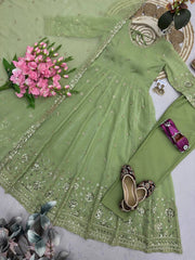 Pista Green Sequins Embroidered Suit Side View