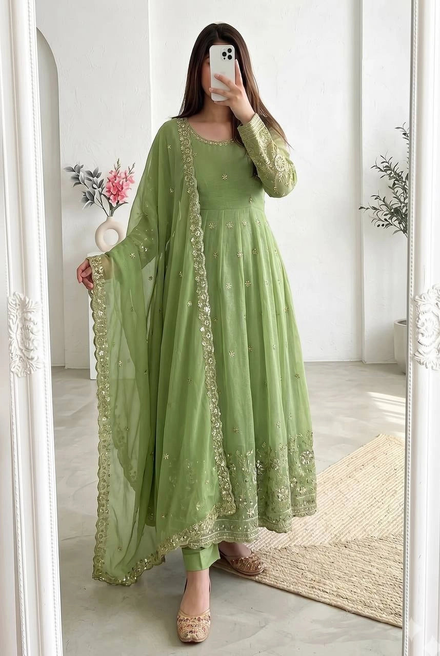 Pista Green Suit Sequins Embroidery Close-up Detail