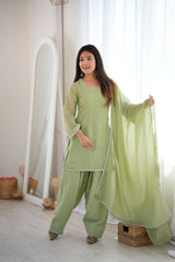 Pista green Swarovski diamond work suit with farshi shalwar and dupatta - full length front view