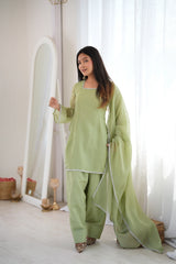 Pista green Swarovski diamond work suit - front pose