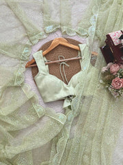 Pista sequins embroidery detail – flat lay with blouse