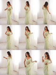 Pista sequins embroidered thread work saree – all views collage