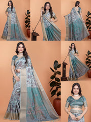Powder Blue Zari Weaving Saree Multiple Views Collage Kalyanja KS381