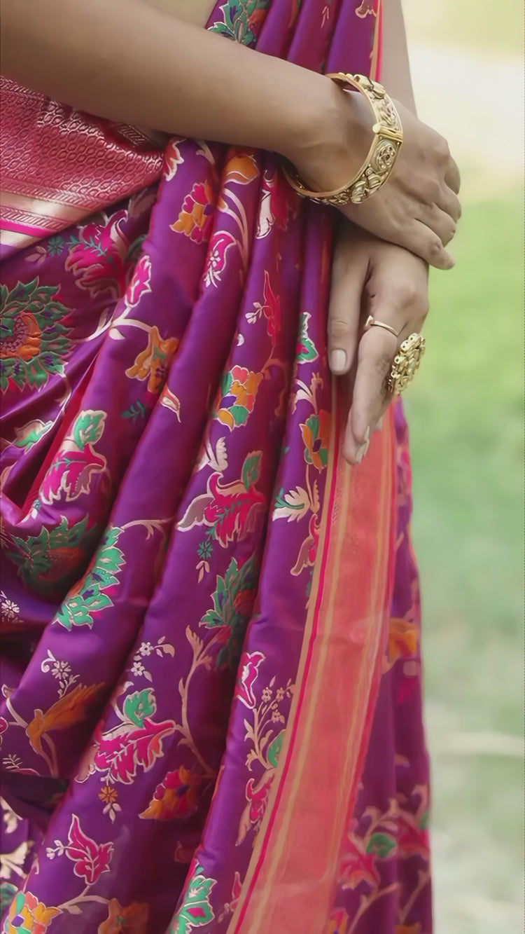 floral-silk-saree-pink-blouse-garden-path