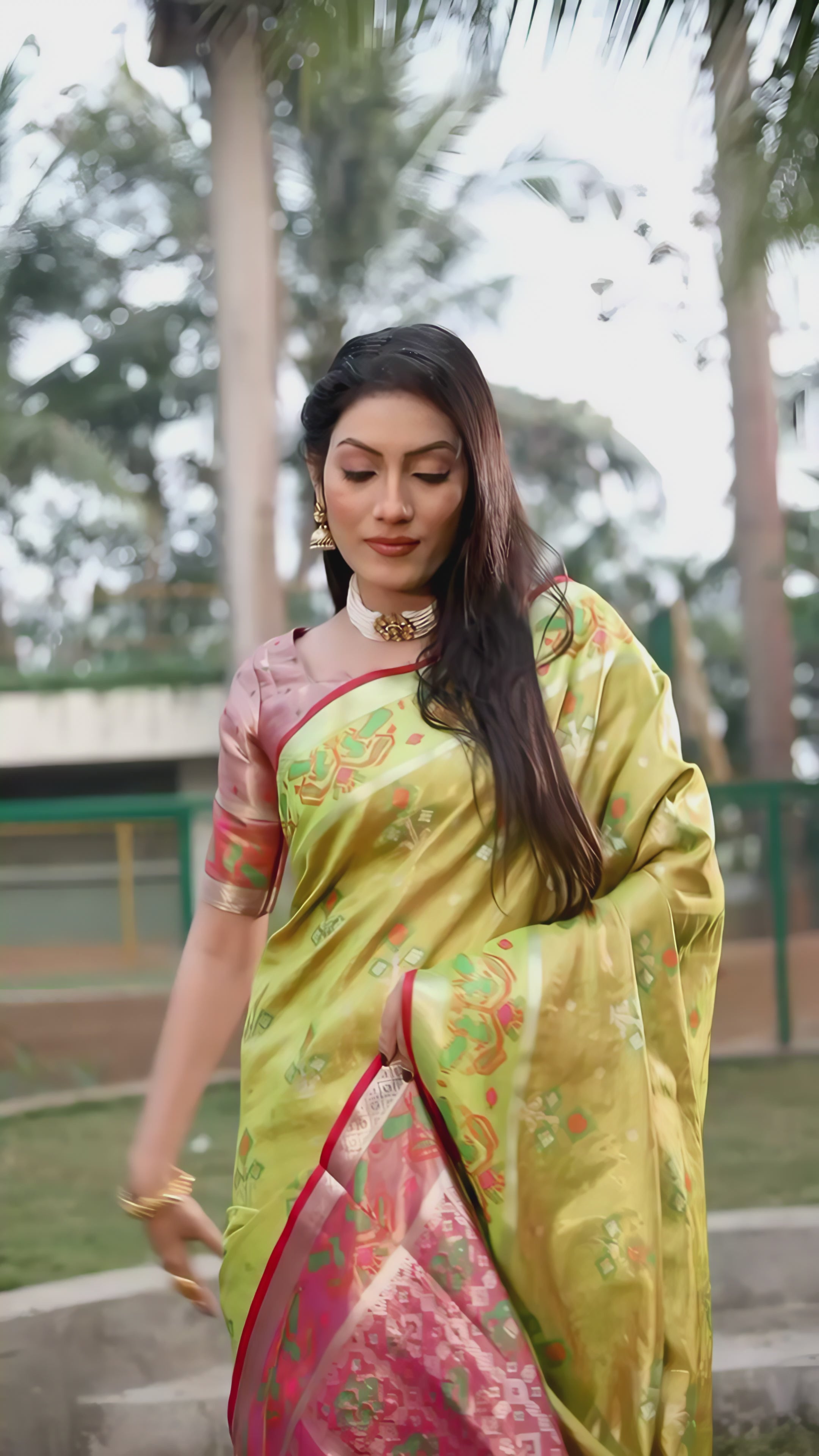 banarasi-silk-saree-contrast-pallu-garden-background