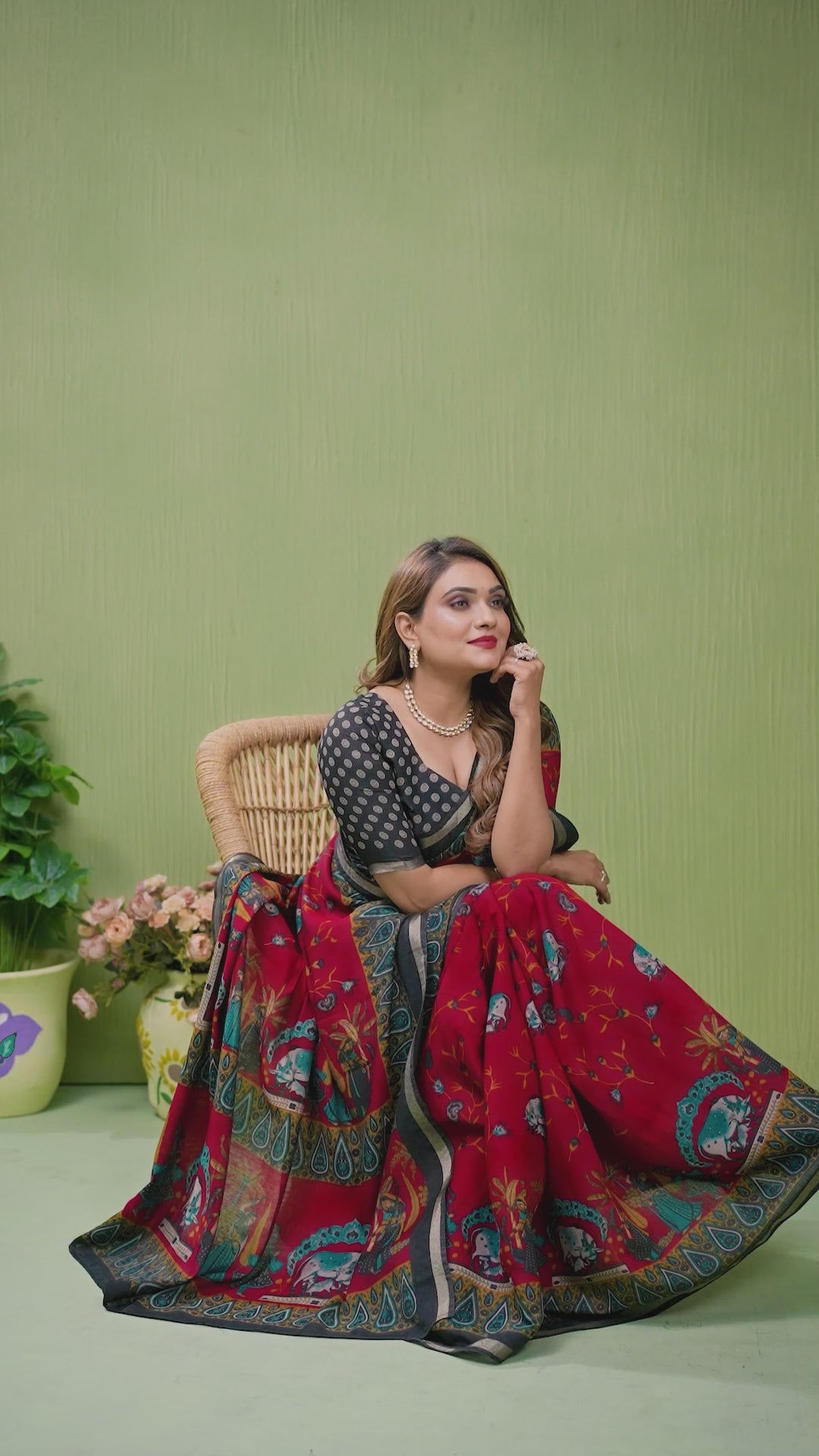 Maroon Mul Cotton Kalamkari Print Saree