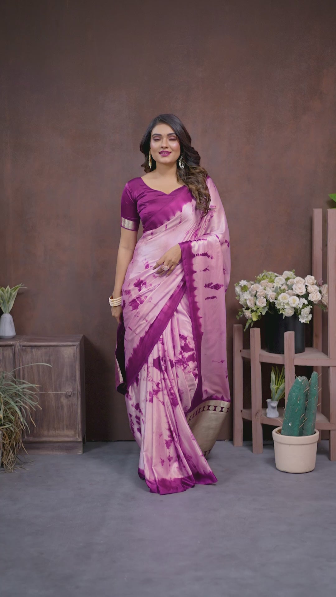 Lavender Sibori Work Soft Satin Silk Saree