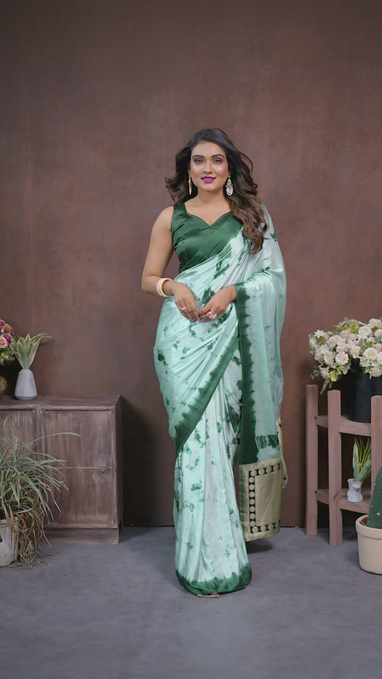 Green Sibori Work Soft Satin Silk Saree - kalyanja