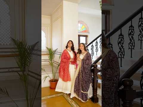 White Heavy Embroidered Anarkali Suit – V-Neck, Dark Pink Bandhej Dupatta