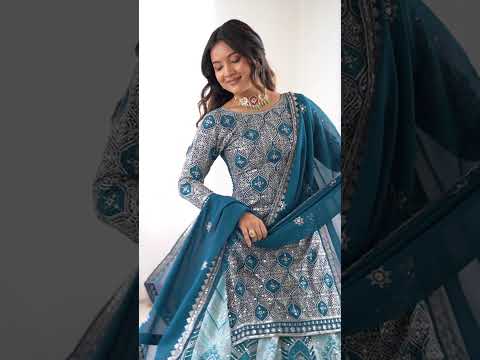 Dark Turquoise Faux Georgette Lehenga