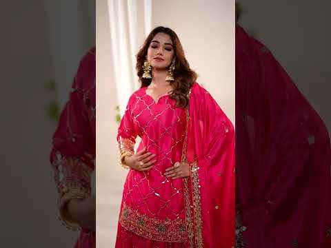 Dark Pink Sequins Embroidered Suit – Pakistani Style Palazzo Set