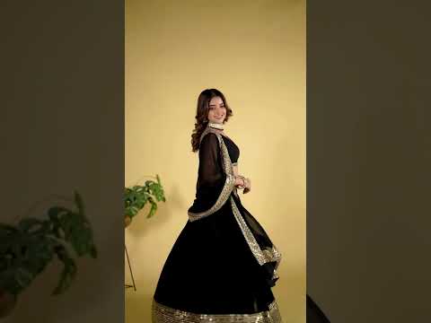 Black Sequins Embroidered Lehenga – Faux Blooming Wedding Wear