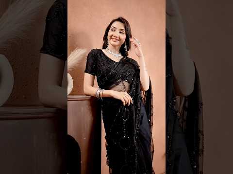 Black Sequins Embroidered with Beads Work Saree
