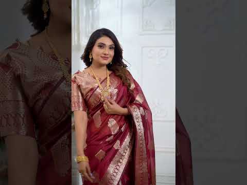 Maroon Soft Organza Banarasi Silk Saree