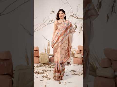 Light Brown Digital Print Linen Cotton Saree – Floral Festive Wear