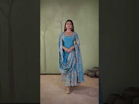 Sky Blue Embroidered Codding Suit – Anarkali Silk Blend