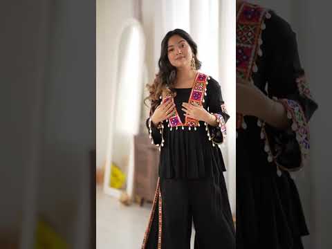 Black Thread Embroidered Coord Set – Mirror Kodi Work Kediya Palazzo