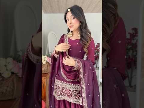 Wine Sequins Embroidered Suit – Shalwar Set with Dupatta