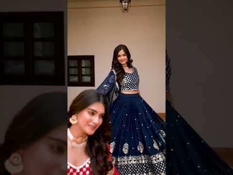 Navy Blue Faux Georgette Lehenga