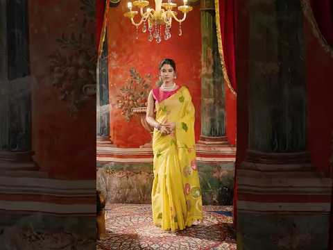 Pale Yellow Jacquard Weaving Saree – Khadi Cotton Festive Wear