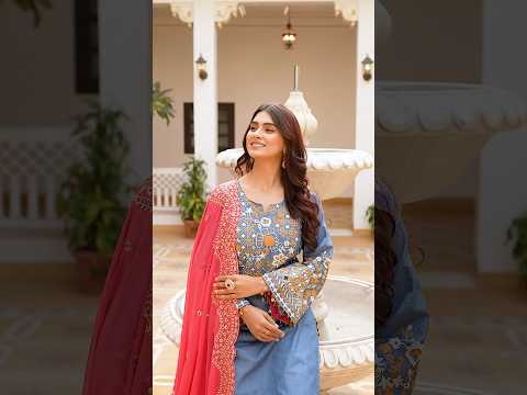 Grayish Blue Heavy Embroidered Suit – Mirror Work, Coin Tassels
