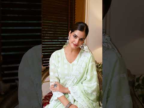 Light Pastel Green Lakhnowi Work Suit – Anarkali Straight Pant Set
