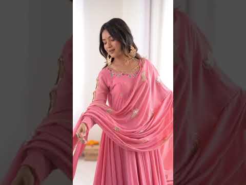 Pink Sequins Embroidered Suit – Anarkali Faux Georgette