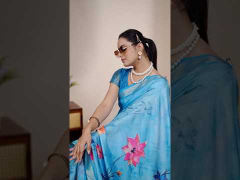 Cyan Blue Soft Lichi Silk Saree
