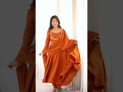 Light Orange Thread Work Anarkali Suit – Pant & Dupatta Set