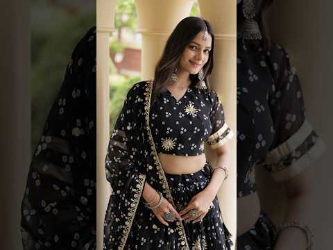 Black Bandhej Print Lehenga – Sequins & Zari Embroidered, Party & Wedding Wear