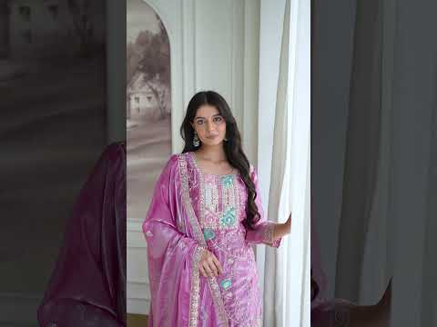 Mauve Sequins Embroidered Suit – Palazzo, 3/4th Sleeve