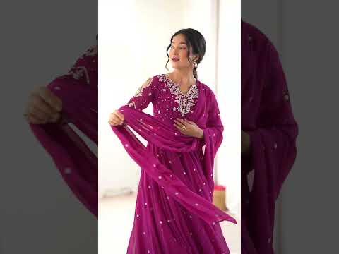 Magenta Embroidered Suit – Anarkali with Pant & Dupatta