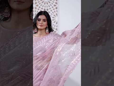 Soft Pink Thread Embroidered Saree – Tissue Net, Party Wear