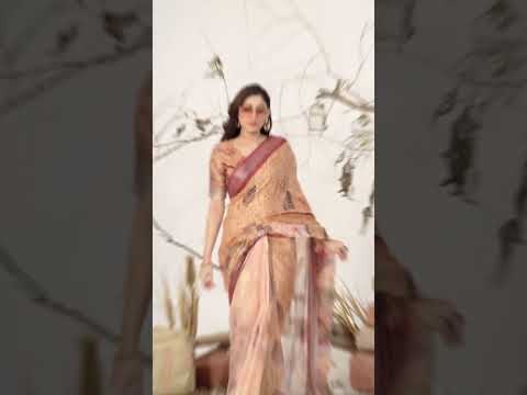 Mustard Yellow Digital Floral Print Saree – Linen Cotton, Contrast Border