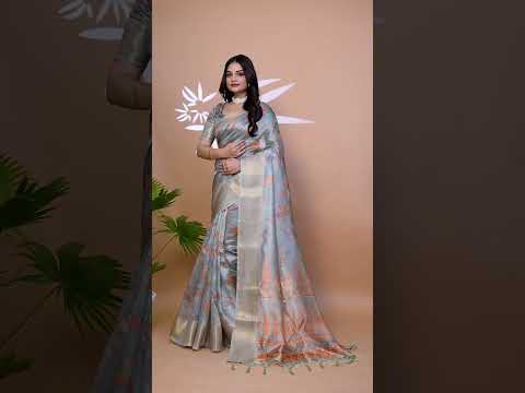 Dusty Mint Green Zari Weaving Saree – Premium Crystal with Woven Pallu